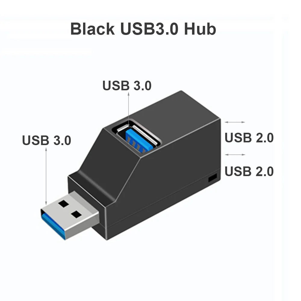 محول موزع USB 3.0 صغير من منفذ واحد إلى 3 منافذ عالي السرعة USB 2.0 للكمبيوتر المحمول وقارئ البطاقات