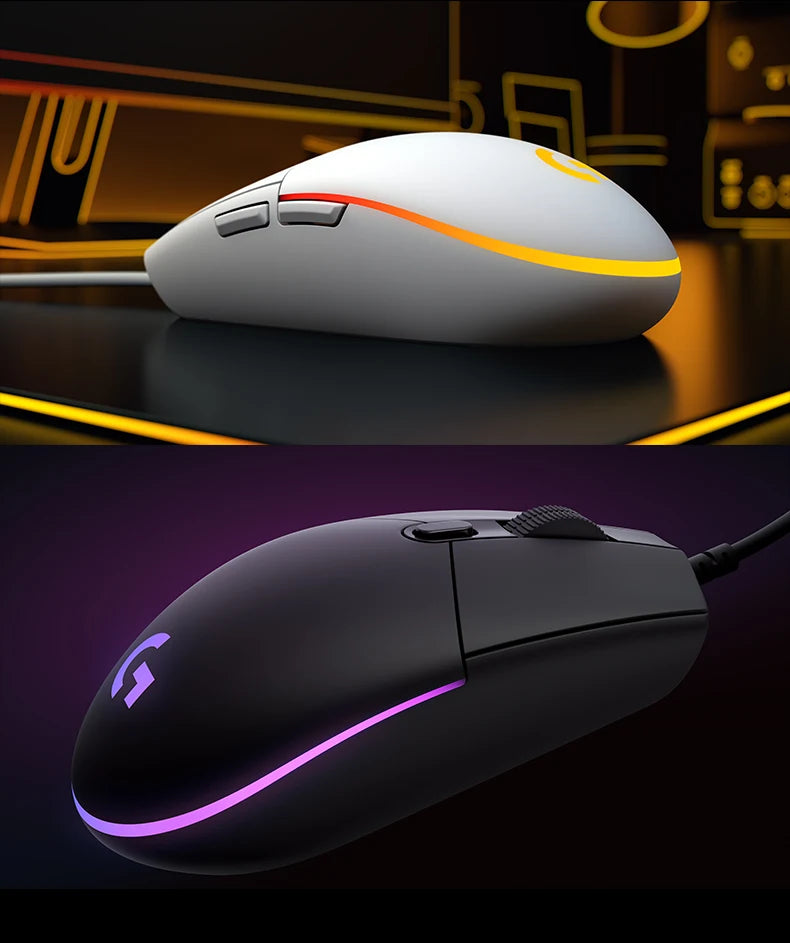ماوس جيمنج لوجيتك G102 بإضاءة RGB تصميم خفيف الوزن 200-8000 DPI الجيل الثاني مريح للكمبيوتر