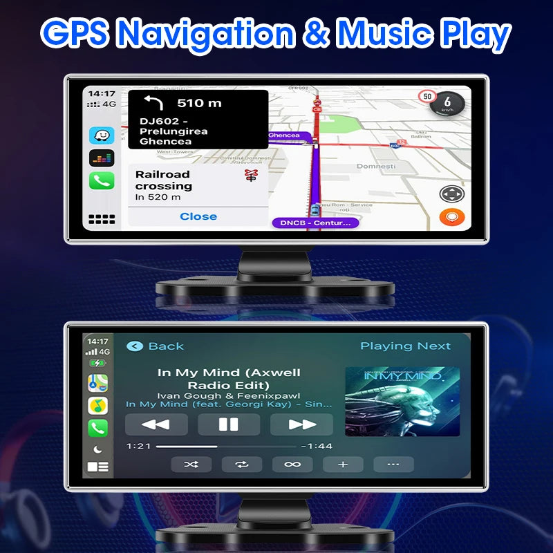 كاميرا تسجيل السيارة 4K بشاشة 10/11.26 بوصة مع كاربلاي لاسلكي وأندرويد أوتو ونظام ملاحة GPS ومسجل فيديو لوحة القيادة بعدستين مزدوجتين مع واي فاي وFM وAUX