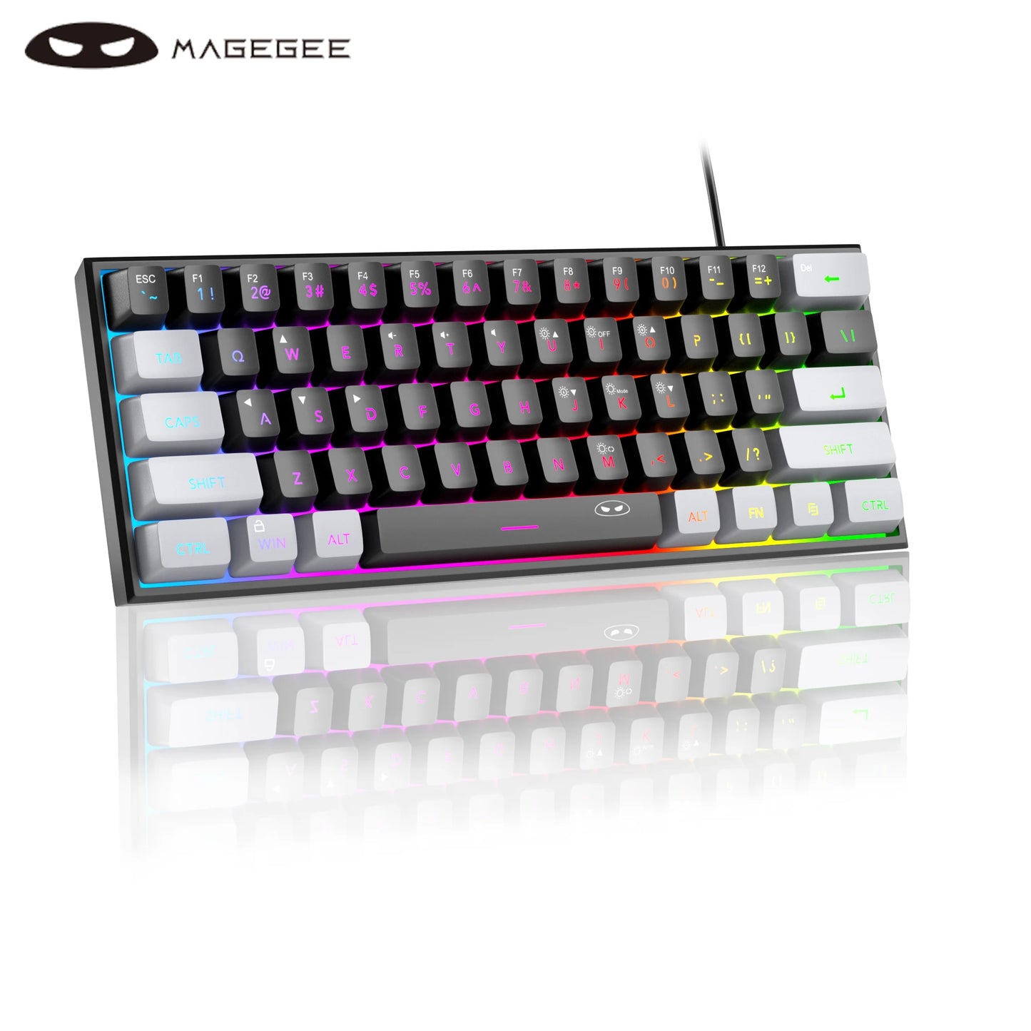 لوحة مفاتيح الألعاب المدمجة MageGee Mini 60%، لوحة مفاتيح مضيئة RGB بـ 61 مفتاح فائقة الصغر، TS91 مقاومة للماء بتصميم مريح وملمس ميكانيكي للمكتب