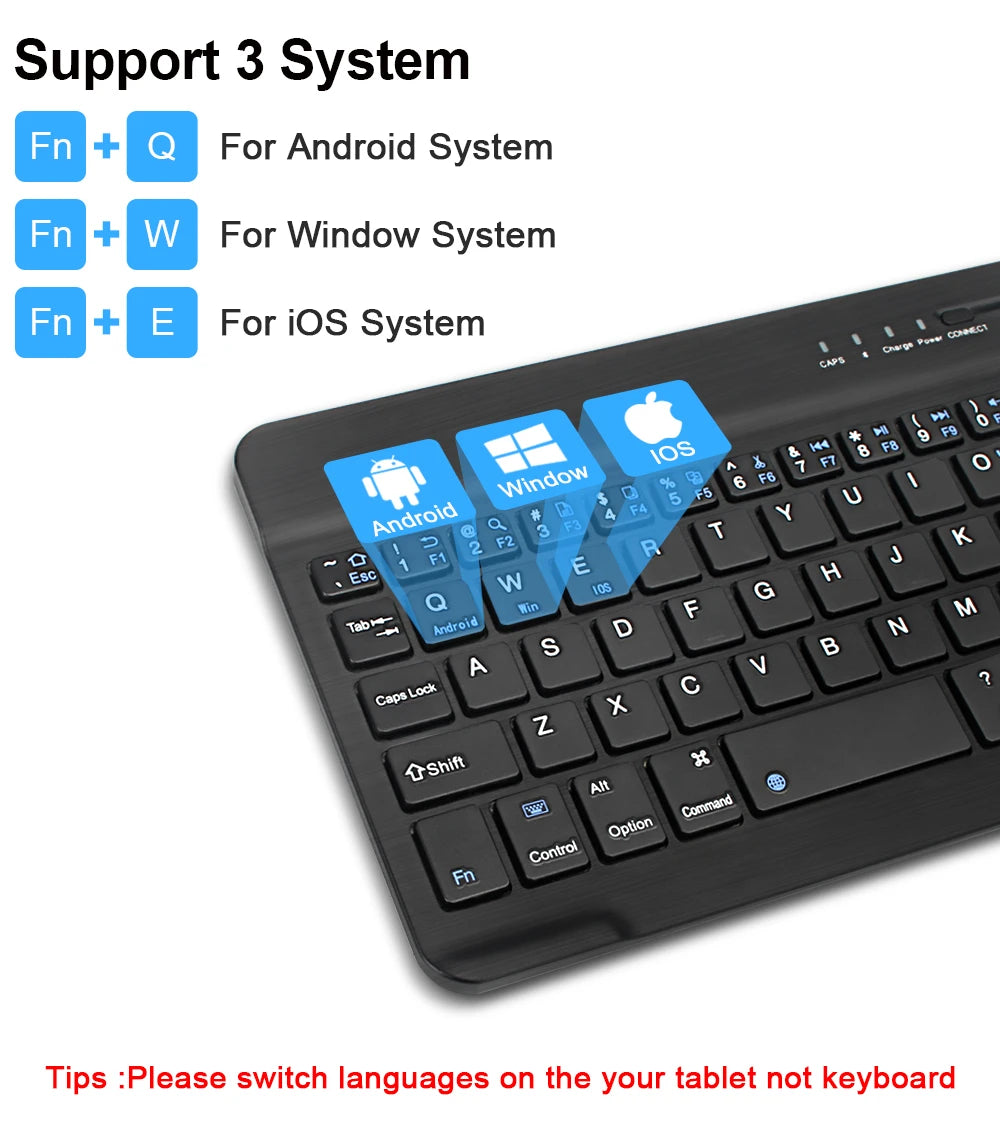 لوحة مفاتيح وماوس لاسلكية بلوتوث لأجهزة iOS وأندرويد وويندوز والتابلت متوافقة مع iPad Air Mini Pro - لوحة مفاتيح بالإسبانية والكورية والبرتغالية والروسية
