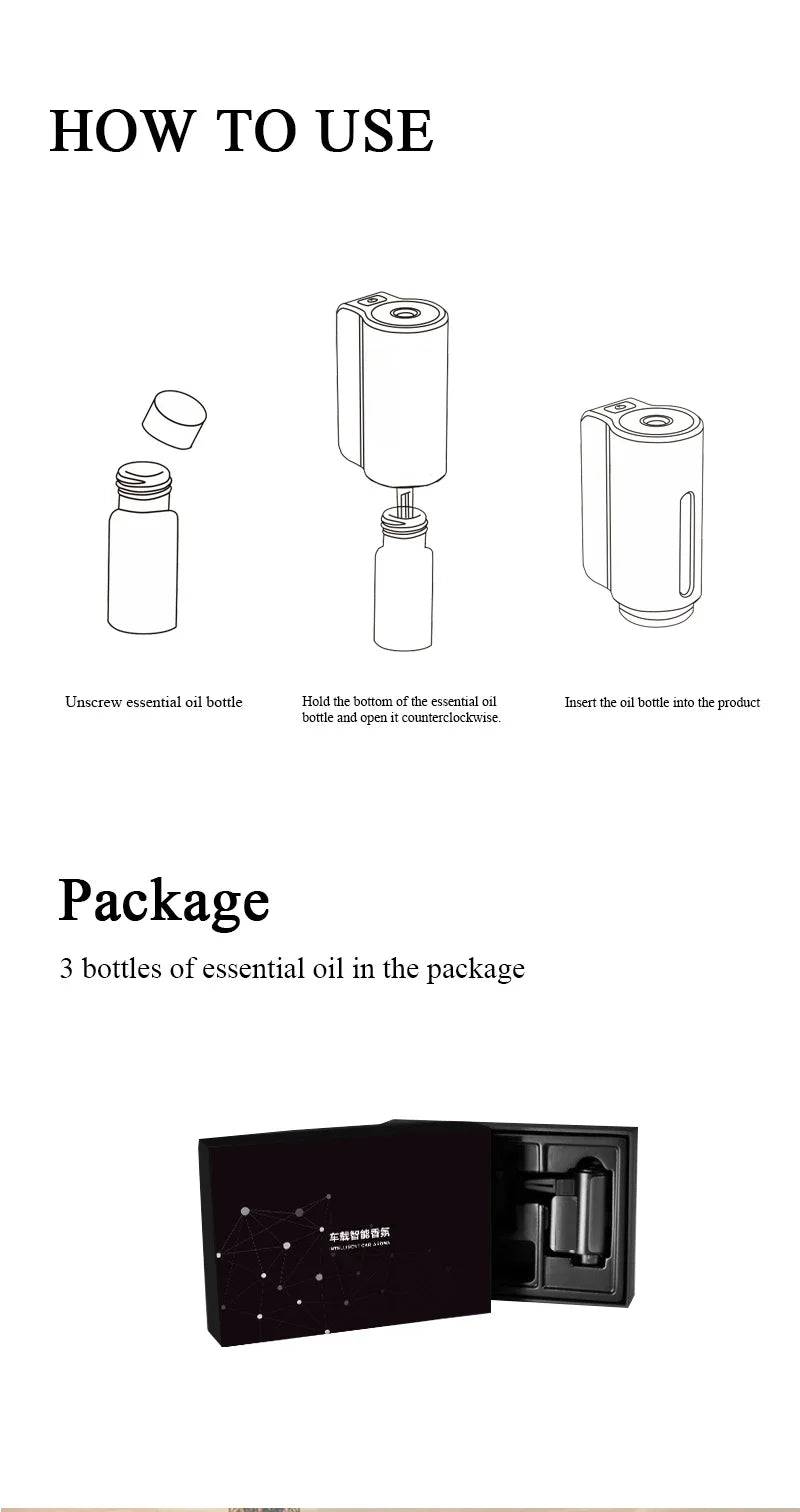 معطر هواء السيارة الكهربائي - موزع عطر أوتوماتيكي للسيارة مع زيوت عطرية ومرطب ضباب عبر فتحات التهوية للعلاج بالروائح العطرية