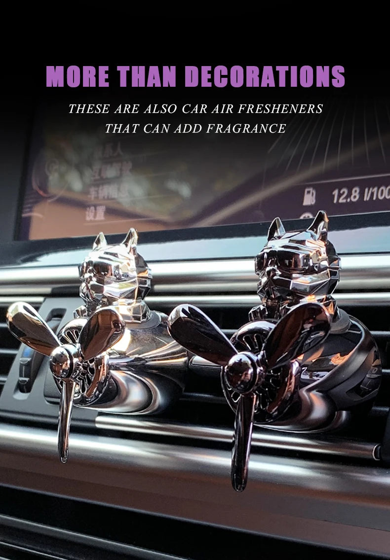 معطر هواء السيارة على شكل كلب البولدوج الطيار - إكسسوار تزييني للسيارة قابل للتخصيص بدون رائحة مع موزع عطر لفتحات التهوية