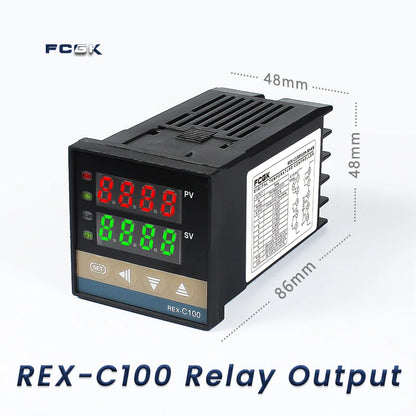 وحدة تحكم في درجة الحرارة REX-C100 PID بجهد 220 فولت حتى 400 درجة - ترموستات رقمي مع مخرج SSR 40 أمبير ومستشعر حرارة من النوع K