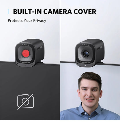كاميرا ويب أنكر PowerConf C200 بدقة 2K للكمبيوتر المحمول - كاميرا ويب صغيرة بمنفذ USB مع ميكروفونات ستيريو بتقنية إلغاء الضوضاء