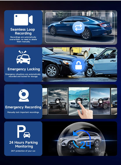 كاميرا تسجيل السيارة 4K بشاشة 10/11.26 بوصة مع كاربلاي لاسلكي وأندرويد أوتو ونظام ملاحة GPS ومسجل فيديو لوحة القيادة بعدستين مزدوجتين مع واي فاي وFM وAUX