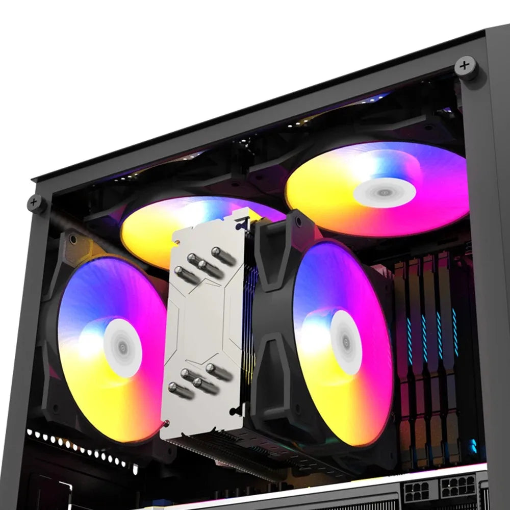 مروحة TEUCER P16 RGB بحجم 120 مم - مروحة كمبيوتر ملونة بألوان قوس قزح مع مشتت حراري 4PIN بحجم 12 سم - مروحة معالج صامتة