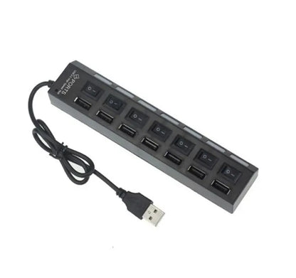 موزع USB محور توسيع 7 منافذ USB2.0 للكمبيوتر - جهاز تقسيم USB واحد إلى سبعة منافذ للكمبيوتر المحمول وسطح المكتب