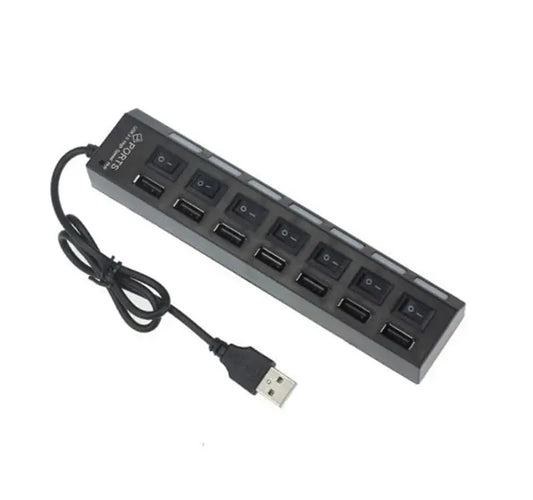 موزع USB محور توسيع 7 منافذ USB2.0 للكمبيوتر - جهاز تقسيم USB واحد إلى سبعة منافذ للكمبيوتر المحمول وسطح المكتب