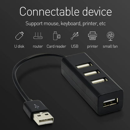موزع USB صغير 4 منافذ - محول USB 2.0 عالي السرعة - هاب يو إس بي متعدد المنافذ للكمبيوتر وملحقات الحاسوب