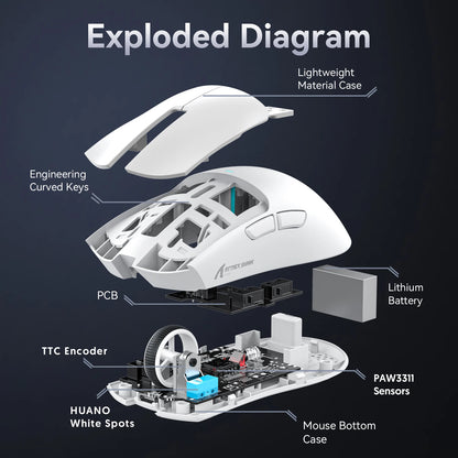 فأرة أتاك شارك X11 اللاسلكية، اتصال ثلاثي الأوضاع 2.4GHz/سلكي/بلوتوث PAW3311 22000DPI 400IPS RGB فأرة ألعاب للكمبيوتر