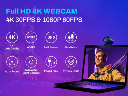 كاميرا ويب 4K للبث المباشر - كاميرا USB بدقة 1080P و60 إطار في الثانية - EMEET S600 مع خاصية التركيز التلقائي وميكروفونات مدمجة للبث المباشر على تيك توك ويوتيوب