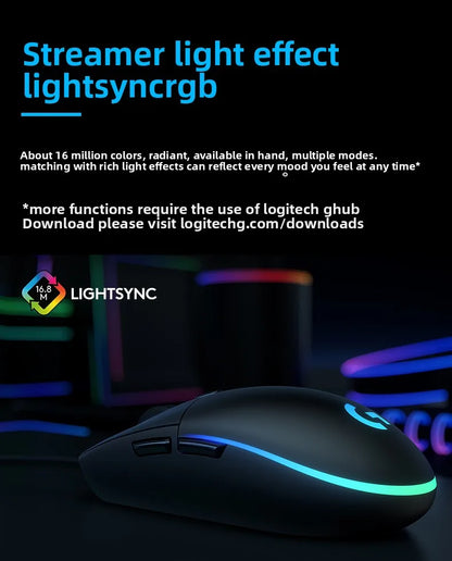 ماوس جيمنج لوجيتك G102 بإضاءة RGB تصميم خفيف الوزن 200-8000 DPI الجيل الثاني مريح للكمبيوتر