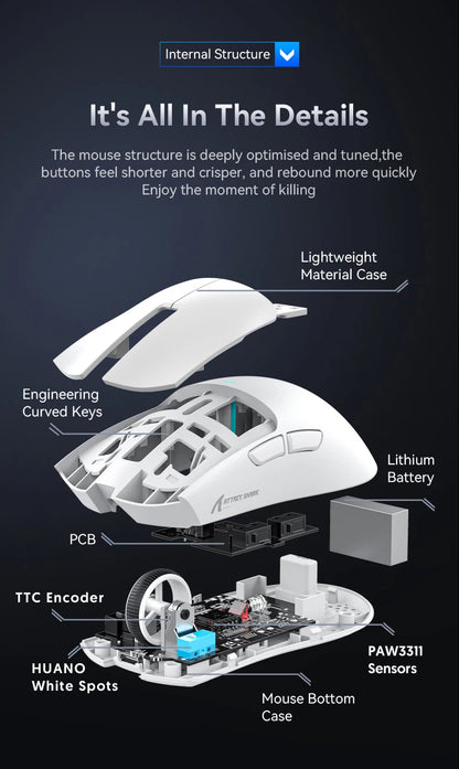 فأرة أتاك شارك X11 اللاسلكية، اتصال ثلاثي الأوضاع 2.4GHz/سلكي/بلوتوث PAW3311 22000DPI 400IPS RGB فأرة ألعاب للكمبيوتر