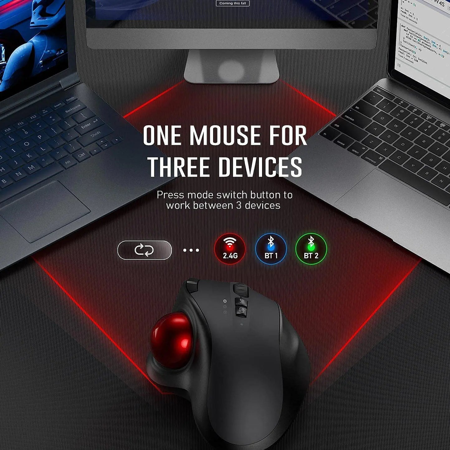 ماوس لاسلكي بكرة التتبع قابل للشحن بلوتوث 2.4G USB ماوس مريح للكمبيوتر أندرويد ويندوز 3 مستويات DPI قابلة للتعديل