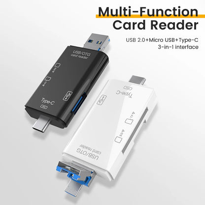 قارئ بطاقات الذاكرة متعددة الوظائف 6 في 1 OTG قارئ بطاقات SD USB2.0 Type-C/TF/SD محول ذكي لبطاقات الذاكرة