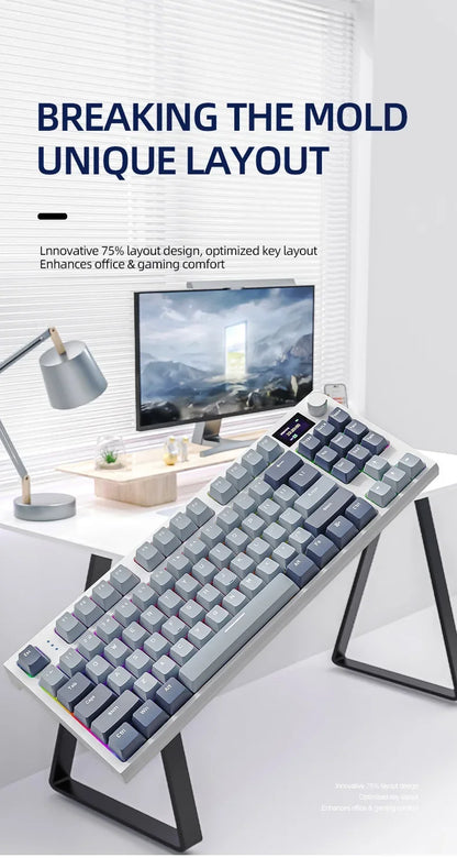 لوحة مفاتيح ميكانيكية Attack Shark K86 بمقبض معدني، شاشة TFT، تبديل سريع، إضاءة RGB، بلوتوث/لاسلكي، لوحة مفاتيح ألعاب بوظائف الماكرو