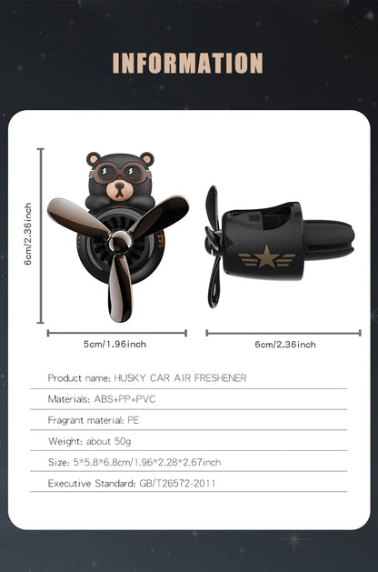 معطر هواء للسيارة على شكل دب طيار دوار - إكسسوارات تزيين داخلي - مشبك فتحة التهوية - موزع عطر وأروما