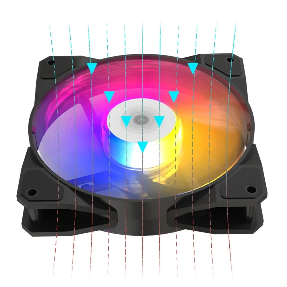 مروحة TEUCER P16 RGB بحجم 120 مم - مروحة كمبيوتر ملونة بألوان قوس قزح مع مشتت حراري 4PIN بحجم 12 سم - مروحة معالج صامتة