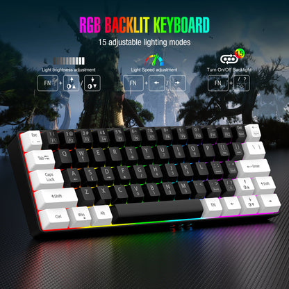 لوحة مفاتيح ألعاب سلكية 60% - إضاءة خلفية RGB - لوحة مفاتيح مدمجة فائقة الصغر - مقاومة للماء - 61 مفتاح صغير ومدمج للاعبين PC/Mac