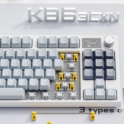 لوحة مفاتيح ميكانيكية Attack Shark K86 بمقبض معدني، شاشة TFT، تبديل سريع، إضاءة RGB، بلوتوث/لاسلكي، لوحة مفاتيح ألعاب بوظائف الماكرو