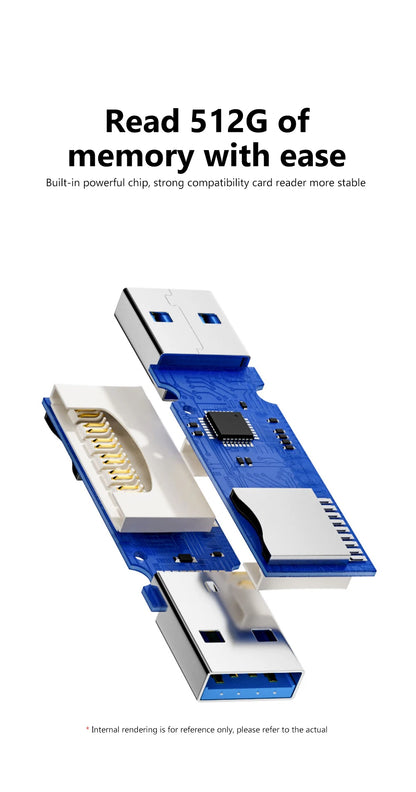 قارئ بطاقات USB 3.0 لبطاقات SD وTF - قارئ بطاقات الذاكرة 2 في 1 عالي السرعة - محول قارئ بطاقات ذكية لأجهزة الكمبيوتر والكمبيوتر المحمول