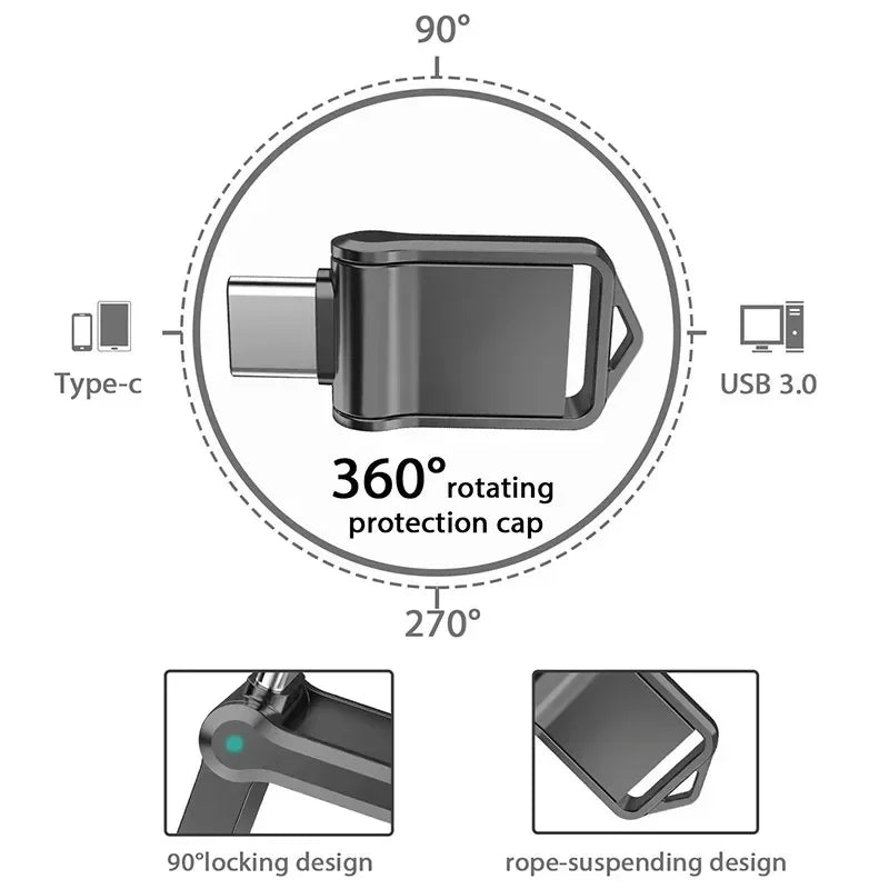 فلاش درايف شاومي 2 تيرابايت USB 3.2 عالي السرعة بمنفذ Type-C مزدوج الاستخدام ذاكرة فلاش 512 جيجابايت 1 تيرابايت للهاتف وأجهزة الكمبيوتر ويندوز 11
