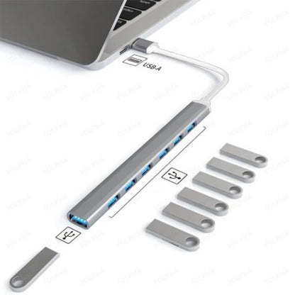 هاب USB 3.0 و USB 2.0 و USB C متعدد المنافذ عالي السرعة 5 جيجابت في الثانية للكمبيوتر - موزع 7 منافذ