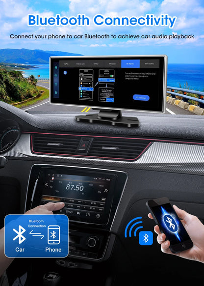 كاميرا تسجيل السيارة 4K بشاشة 10/11.26 بوصة مع كاربلاي لاسلكي وأندرويد أوتو ونظام ملاحة GPS ومسجل فيديو لوحة القيادة بعدستين مزدوجتين مع واي فاي وFM وAUX