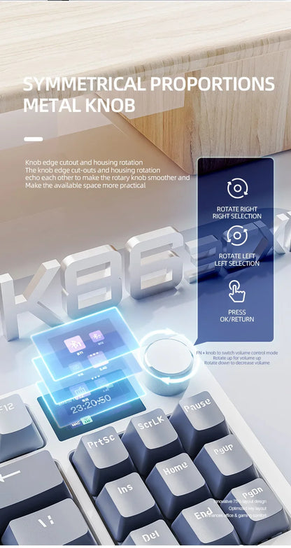 لوحة مفاتيح ميكانيكية Attack Shark K86 بمقبض معدني، شاشة TFT، تبديل سريع، إضاءة RGB، بلوتوث/لاسلكي، لوحة مفاتيح ألعاب بوظائف الماكرو