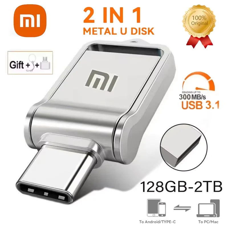 فلاش درايف شاومي 2 تيرابايت USB 3.2 عالي السرعة بمنفذ Type-C مزدوج الاستخدام ذاكرة فلاش 512 جيجابايت 1 تيرابايت للهاتف وأجهزة الكمبيوتر ويندوز 11