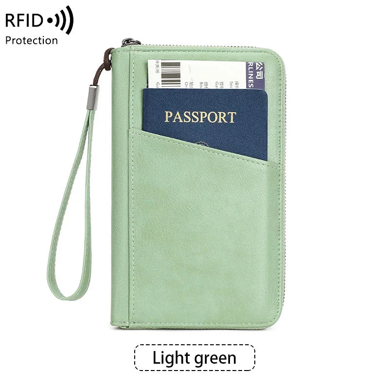 محفظة جواز السفر الجديدة للنساء والرجال متعددة الوظائف من جلد البولي يوريثان RFID لمكافحة سرقة البطاقات أكياس تخزين