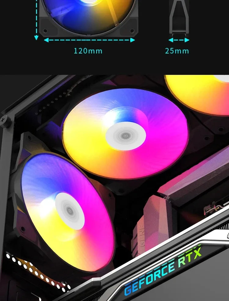 مروحة TEUCER P16 RGB بحجم 120 مم - مروحة كمبيوتر ملونة بألوان قوس قزح مع مشتت حراري 4PIN بحجم 12 سم - مروحة معالج صامتة