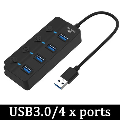 محول طاقة USB 3.0 موزع متعدد المنافذ 4/7 منفذ هاب USB 2.0 موسع متعدد مع مفتاح وكابل 30 سم محطة إرساء