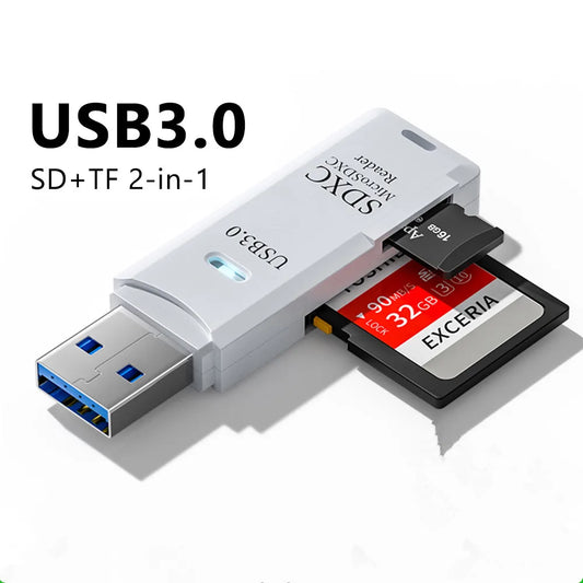 قارئ بطاقات USB 3.0 لبطاقات SD وTF - قارئ بطاقات الذاكرة 2 في 1 عالي السرعة - محول قارئ بطاقات ذكية لأجهزة الكمبيوتر والكمبيوتر المحمول