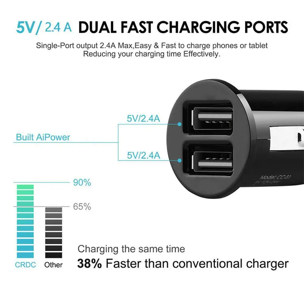 شاحن سيارة USB مزدوج 2.4 أمبير 5 فولت منفذين لولاعة السجائر محول طاقة USB شحن سريع شاحن هاتف السيارة لجميع الهواتف الذكية