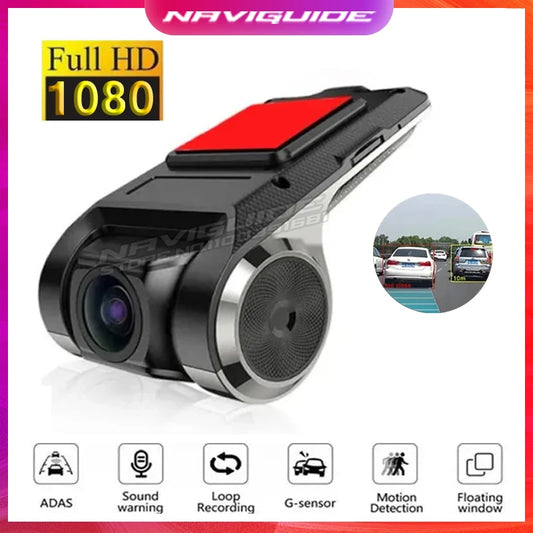 كاميرا تسجيل السيارة DVR مع نظام ADAS و LDWS - كاميرا لوحة القيادة عالية الدقة 1080P لمشغل DVD أندرويد ووحدة الملاحة مع تسجيل صوتي وإنذار صوتي