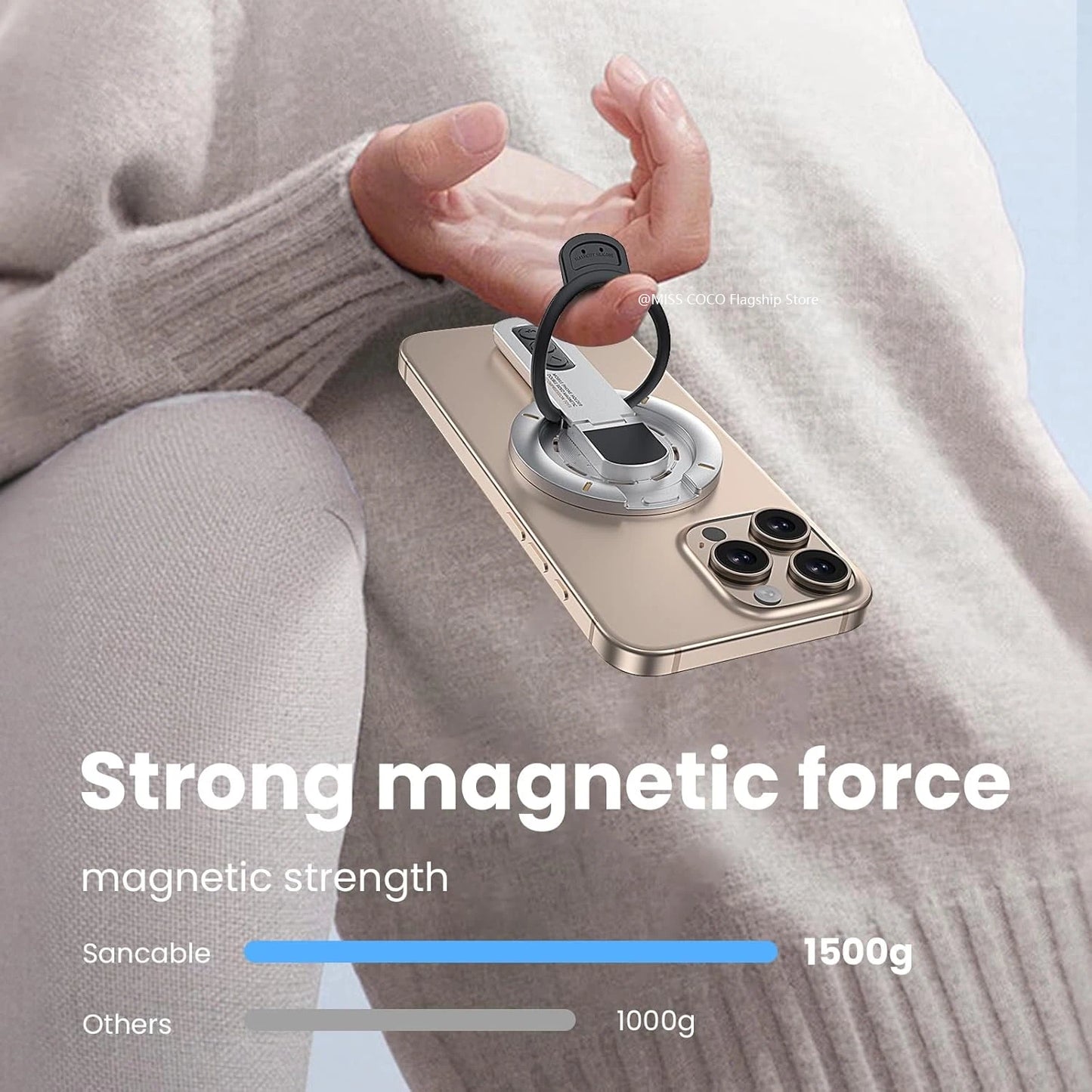 حامل هاتف مغناطيسي MagSafe، حلقة إصبع مغناطيسية 3 في 1 وحامل هاتف مغناطيسي مزدوج الجهات لأجهزة iPhone 17 16 15 14 13 12