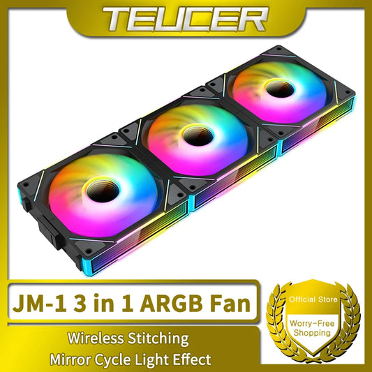 مروحة تبريد TEUCER JM-1 للكمبيوتر مع إضاءة ARGB وتأثير المرآة الدوري 800-2000 دورة/دقيقة PWM مبرد مائي 360 ملم