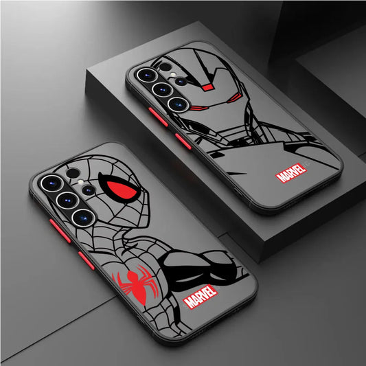 جراب مقاوم للصدمات لسامسونج جالاكسي S22 S9 S20 FE S23 Ultra Note 20 S23 FE S21 S24 Plus S10 Plus بتصميم مارفل سبايدرمان آيرون مان