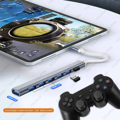 هاب USB 3.0 و USB 2.0 و USB C متعدد المنافذ عالي السرعة 5 جيجابت في الثانية للكمبيوتر - موزع 7 منافذ