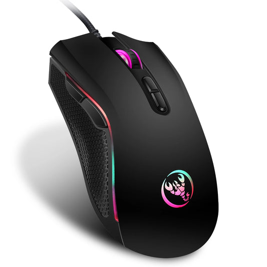ماوس ألعاب سلكي HXSJ A869 بصري مريح RGB من مادة ABS مع 4 مستويات لضبط الدقة للابتوب والكمبيوتر - الخيار الشائع