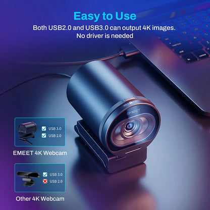 كاميرا ويب 4K للبث المباشر - كاميرا USB بدقة 1080P و60 إطار في الثانية - EMEET S600 مع خاصية التركيز التلقائي وميكروفونات مدمجة للبث المباشر على تيك توك ويوتيوب