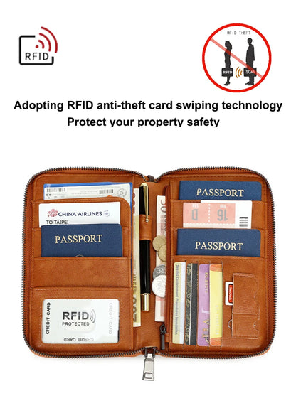 محفظة جواز السفر الجديدة للنساء والرجال متعددة الوظائف من جلد البولي يوريثان RFID لمكافحة سرقة البطاقات أكياس تخزين