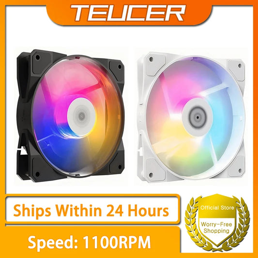 مروحة TEUCER P16 RGB بحجم 120 مم - مروحة كمبيوتر ملونة بألوان قوس قزح مع مشتت حراري 4PIN بحجم 12 سم - مروحة معالج صامتة