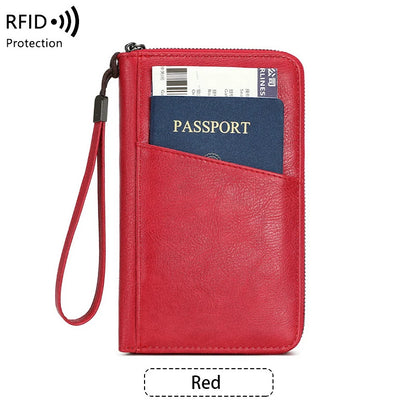 محفظة جواز السفر الجديدة للنساء والرجال متعددة الوظائف من جلد البولي يوريثان RFID لمكافحة سرقة البطاقات أكياس تخزين