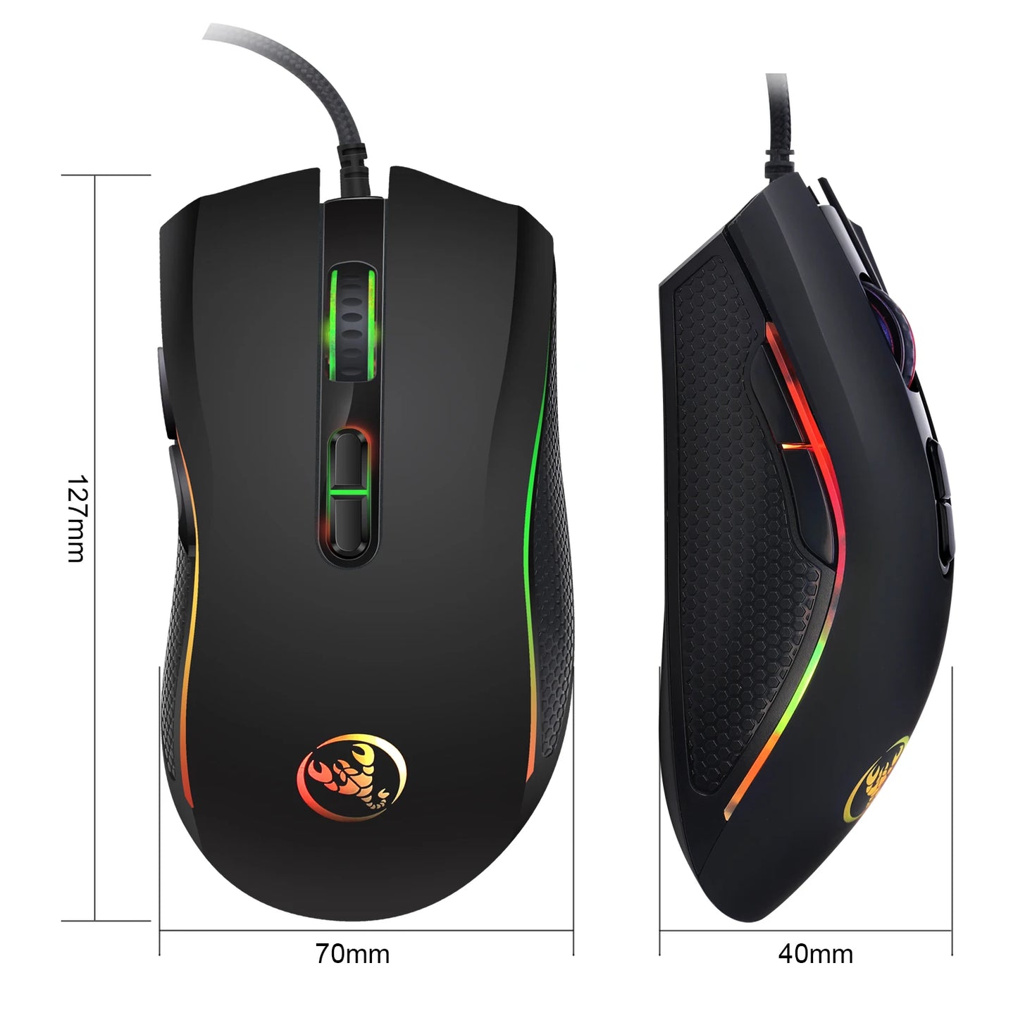 ماوس ألعاب سلكي HXSJ A869 بصري مريح RGB من مادة ABS مع 4 مستويات لضبط الدقة للابتوب والكمبيوتر - الخيار الشائع