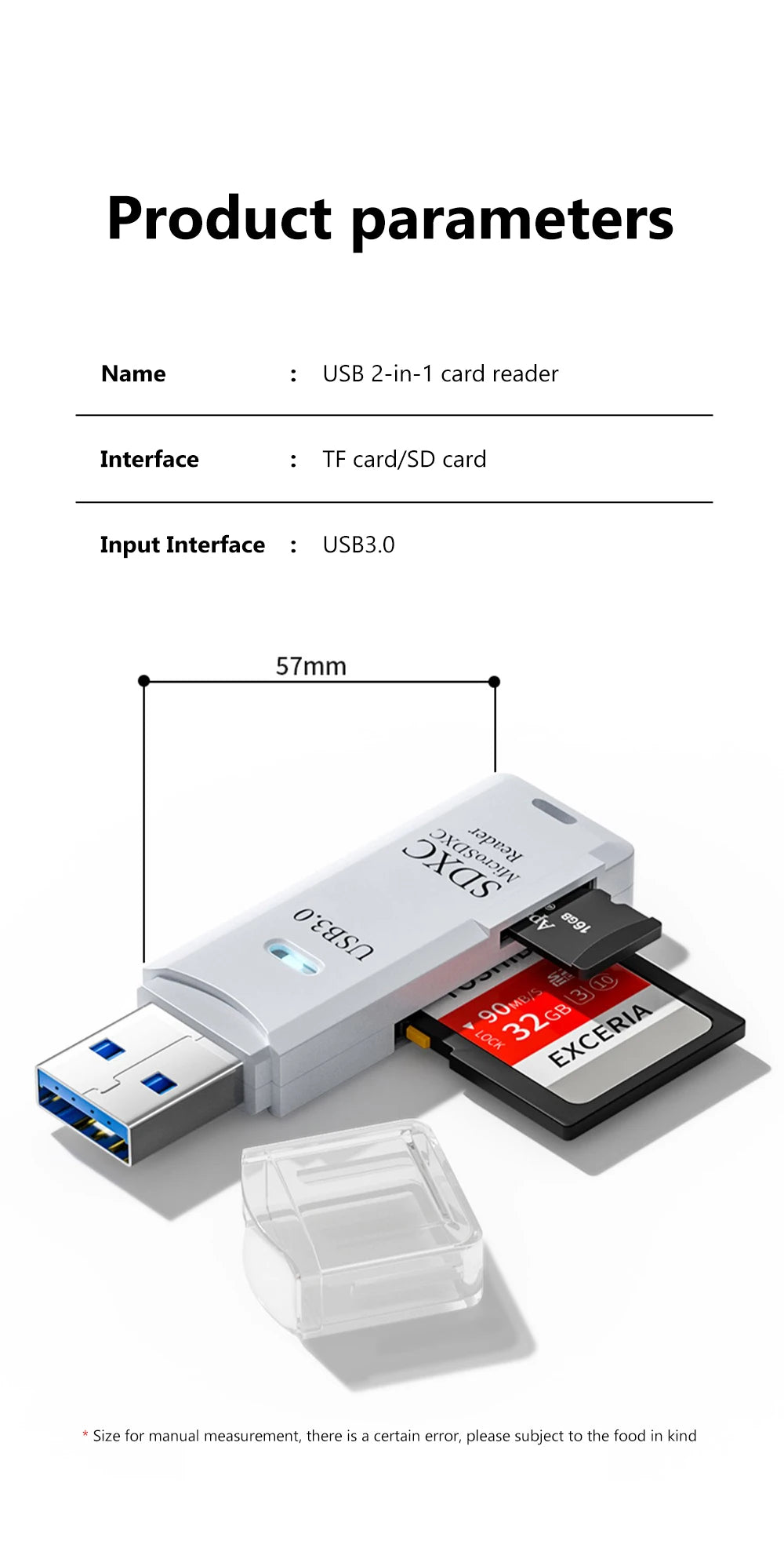 قارئ بطاقات USB 3.0 لبطاقات SD وTF - قارئ بطاقات الذاكرة 2 في 1 عالي السرعة - محول قارئ بطاقات ذكية لأجهزة الكمبيوتر والكمبيوتر المحمول