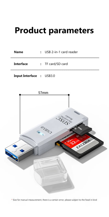 قارئ بطاقات USB 3.0 لبطاقات SD وTF - قارئ بطاقات الذاكرة 2 في 1 عالي السرعة - محول قارئ بطاقات ذكية لأجهزة الكمبيوتر والكمبيوتر المحمول