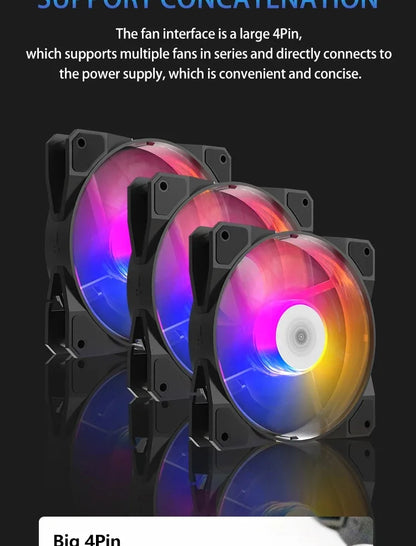 مروحة TEUCER P16 RGB بحجم 120 مم - مروحة كمبيوتر ملونة بألوان قوس قزح مع مشتت حراري 4PIN بحجم 12 سم - مروحة معالج صامتة